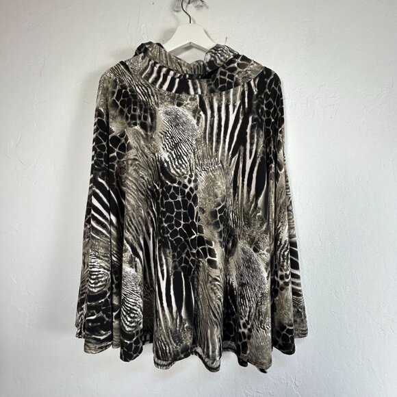 Lapis Womens Animal Print Long Sleeve Cowl Neck Tunic Top Medium Black Stretch - Picture 2 of 7